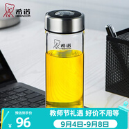 希诺（heenoor）玻璃杯男女士单层加厚大容量办公家用透明杯子便携带盖泡茶水杯 本色（带滤网）400ml