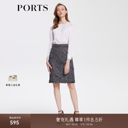 PORTS宝姿女装春夏款粗花呢针织修身半身裙中长裙LM8S019MFD067 黑色混色 XL (10)