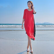 凰桐波西米亚度假及踝长裙巴厘岛沙滩裙女海边度假波西米亚长裙小个子 红黑拼接 M