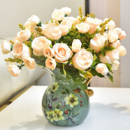 墨菲美式乡村小花瓶摆件插花欧式陶瓷客厅家居装饰餐桌干花仿真花花器 花卉+4束香槟玫瑰套装