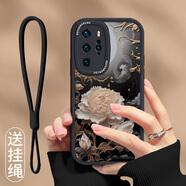 屹川 适用 华为p40/pro/+手机壳 全包防摔网红复古高级感新款皮纹硅胶软壳望舒金莲女款 华为P40Pro【酷炫黑】扶光金莲-贈挂绳
