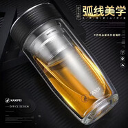 卡西菲kaxifei（KAXIFEI）双层加厚玻璃杯高硼硅玻璃商务泡茶耐高温茶水分离杯 黑色（锌合金盖） 320ml