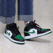 耐克（NIKE）【潮】Air Jordan aj1板鞋男女情侣夏季新款中高帮休闲运动篮球鞋 554725-067/554724-067黑绿脚趾 35.5