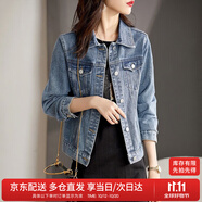 尚都比拉休闲经典复古丹宁风牛仔外套女春秋百搭短款上衣 牛仔蓝 L码 