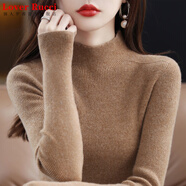 LOVER RUCCI法国美丽诺一线成衣纯羊毛衫女半高领修身套头羊毛衫毛衣女打底衫 金驼色 L 收藏加购有礼】