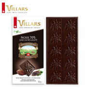 瑞士进口 Villars维利斯70%85%可可咖啡浓黑巧克力休闲零食甜品 维利斯无i糖70%黑巧克力100g/块