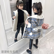 溜溜蛙童装女童外套冬装新款韩版儿童呢子加厚洋气女孩秋冬装网红大衣潮 蓝色 110建议身高100厘米左右