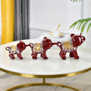 冰石美 欧式大象客厅酒柜电视柜办公室桌面摆件创意家居家装饰品三只小象摆设 吉祥三象（红木色）
