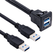 憬芊双口USB3.0延长线公母ABS卡扣汽车仪表盘固定座usb充电数据加长线 黑色 USB3.0双口 1m
