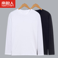 南极人（Nanjiren）两件装 男士t恤秋季圆领黑白体恤T 纯色上衣服打底衫男装CST02 白+黑3XL