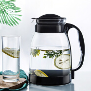 天喜（TIANXI）凉水壶玻璃杯 家用玻璃泡茶壶带把耐热冷水壶水杯大容量 黑色2L