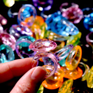 儿童戒指卡通公主钻戒塑料宝石戒指水晶玩具挖沙子找宝藏首饰品 随机塑料大钻石戒指2个