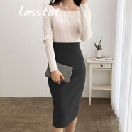 卡思彤（Cosstot）品牌高端女装 新款春夏半身裙职业包臀显瘦中长款一步裙 黑色 XS