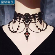 顶妃（DING FEI）暗黑lolita洛丽塔哥特风蕾丝项链女夸张欧美流行十字架朋克风 黑色 蕾丝项链