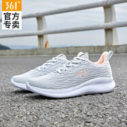 361°女鞋运动鞋2025夏季新款透气跑鞋女士轻便软弹网面休闲鞋跑步鞋子 【网面-透气】光子灰/柔粉色 35