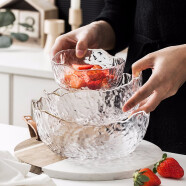 沙拉碗 玻璃冰淇淋碗早餐芋圆碗创意欧式简约法文可爱玻璃甜品碗 透明无色-4.9寸