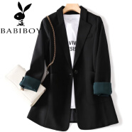 BABIBOY 小西装女2022年秋季韩国网红外套女新款春商务宽松型西服上衣套装 黑色 XL
