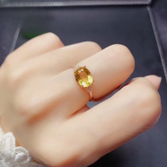 季戈招财旺夫石天然黄水晶戒指女925银镀白金玫瑰金活圈开口调节横镶 925银镀玫瑰金(活圈均码)