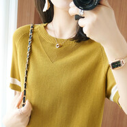 XEHCI短袖T恤女欧洲站冰丝夏季年新款女装欧货宽松针织上衣女 350姜黄 #L【建议105-120斤】