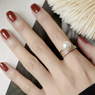 YaoYiZun韩国珍珠戒指女小众食戒时尚设计高级感开口情人节送女友生日礼物 开口珍珠戒指-金色（代写贺卡）