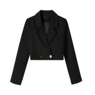 EPET感小众减龄气质西装外套女春季纯色百搭超短西服上衣 黑色 M 101-110