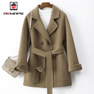 AEMAPE 毛呢大衣女2023新款冬季单面羊绒呢子外套女装小个子高端韩版 橄榄色 XL