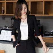 BJORN MOAN荷叶边七分袖小西装女外套小个子薄款时尚修身中袖西服短款女上衣 225黑色 2XL 110-120斤