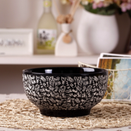 景德镇陶瓷吃饭碗家用 大号个性泡面碗 创意好看的碗漂亮的碗 百家姓黑色面碗1个