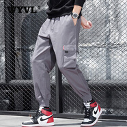 WYVL工装裤男士宽松大码休闲裤纯棉裤子迷彩男裤九分裤束脚裤秋冬加厚 灰色 L