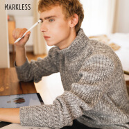 Markless 30%羊毛男士秋冬高领毛衣男加厚修身套头针织衫青年毛线上衣外套MSA7703M 灰色 180/XL