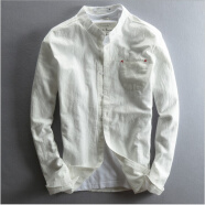 新款SexeMara立领亚麻衬衫男士棉麻料长袖衬衣中国风男装大码商务休闲 长袖 B款：白色 M(0-110斤左右)