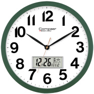 康巴丝（Compas）挂钟客厅钟表挂墙现代石英钟时尚日历时钟创意挂表3318Y墨绿色