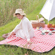 梦花园 野餐垫防潮垫户外便携超轻春游加厚野餐布双人多人可折叠沙滩露营地垫子 1.5米X2米红白格