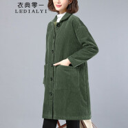 衣典零一（LEDIALYI）棉服女中长款2023冬季女装新款中年小个子棉衣棉袄加厚灯芯绒外套 绿色 M