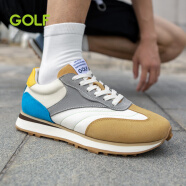 GOLF/高尔夫男士休闲鞋酷炫拼色阿甘鞋发泡橡胶底系带男鞋GM13523362 白色+土黄色 42