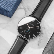 邦顿（Bestdon）瑞士认证青少年学生手表进口石英机芯国表简约包豪斯概念腕表礼盒 【进口机芯】白壳黑面黑皮带