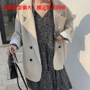 美何网红小西装外套女春秋炸街新款宽松2024女装潮ins气质洋气 米白色(无垫肩) S 80-95斤