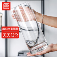foojo富居玻璃花瓶摆件七夕情人节富贵竹水培容器大花瓶直筒30cm大号