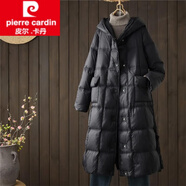 皮尔卡丹（pierre cardin）长款羽绒服女过膝2026新款连帽白鸭绒宽松A字加厚冬季外套新品 黑色 XL 130-145斤