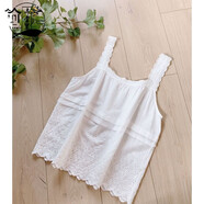 弄堂里蕾丝花边百搭 纯色肤纯棉 刺钉珠边打底背心裙无袖棉麻吊带森女 短款白色 单一码，建议90～150斤