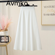 Avmko2024新款半身裙法式百搭纯色伞裙中长款大摆高腰显瘦雪纺a字裙 白色 S