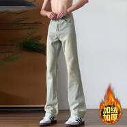 迪伽达美式复古黄泥牛仔裤微喇加绒牛仔裤男秋冬炸街秋季裤子男休闲直筒 CXPF-J19黄泥色加绒 L【建议110斤-125斤】