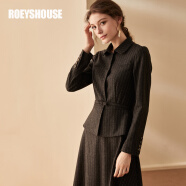 ROEYSHOUSE 罗衣职业知性套装女冬装新款上衣半身裙修身毛呢条纹套装01167 黑条纹（上装） S