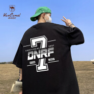 西域骆驼（VANCAMEL）短袖t恤男夏季宽松ins潮牌胖子加肥加大男士体恤潮流T体恤打底衫 DX黑色7ORF 6XL