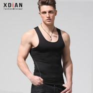 续点 背心男夏季速干弹力运动健身紧身修身跨栏男士背心无袖汗衫吊带 黑色 XL 码128-138斤左右修身版型