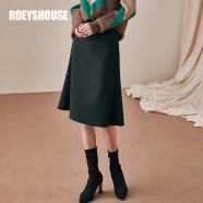 ROEYSHOUSE罗衣48%羊毛毛呢半身裙冬装新款气质墨绿色保暖知性中长裙子01160 墨绿色 S