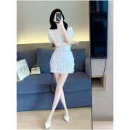 她芙（tafu）品牌女装白色连衣裙女夏2024新款韩版气质名媛法式显瘦v领蛋糕裙 白色 S