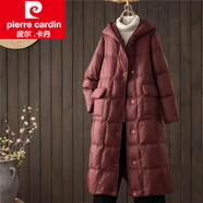 皮尔卡丹（pierre cardin）长款羽绒服女过膝2026新款连帽白鸭绒宽松A字加厚冬季外套新品 酒红色 S 85-110斤