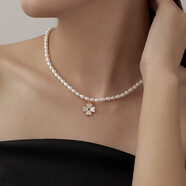 卓麦米粒四叶草淡水珍珠项链女年轻款少女妈妈款短锁骨链吊坠送老婆 四叶草珍珠项链-绿钻款