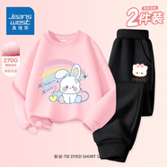 真维斯真维斯女童秋季薄款套装中大童休闲运动装儿童时髦洋气卫衣打底衫 【两件套】粉黑/K流星兔 110